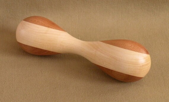 Natural, Heirloom, Eco Friendly Baby Rattle - Maple with Cherry Accents
